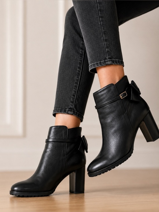 Banana Republic Shoes - Banana Republic Black Leather Bow Ankle Booties | Size 6 | Block Heel